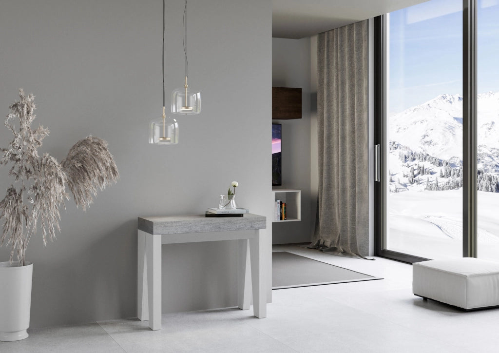 Consolle allungabile 90x40/300 cm Naxor Mix piano Cemento - struttura Bianco Frassino