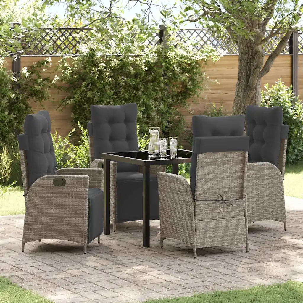 Set da Pranzo per Giardino con cuscino 5 pcs Grigio polyrattan