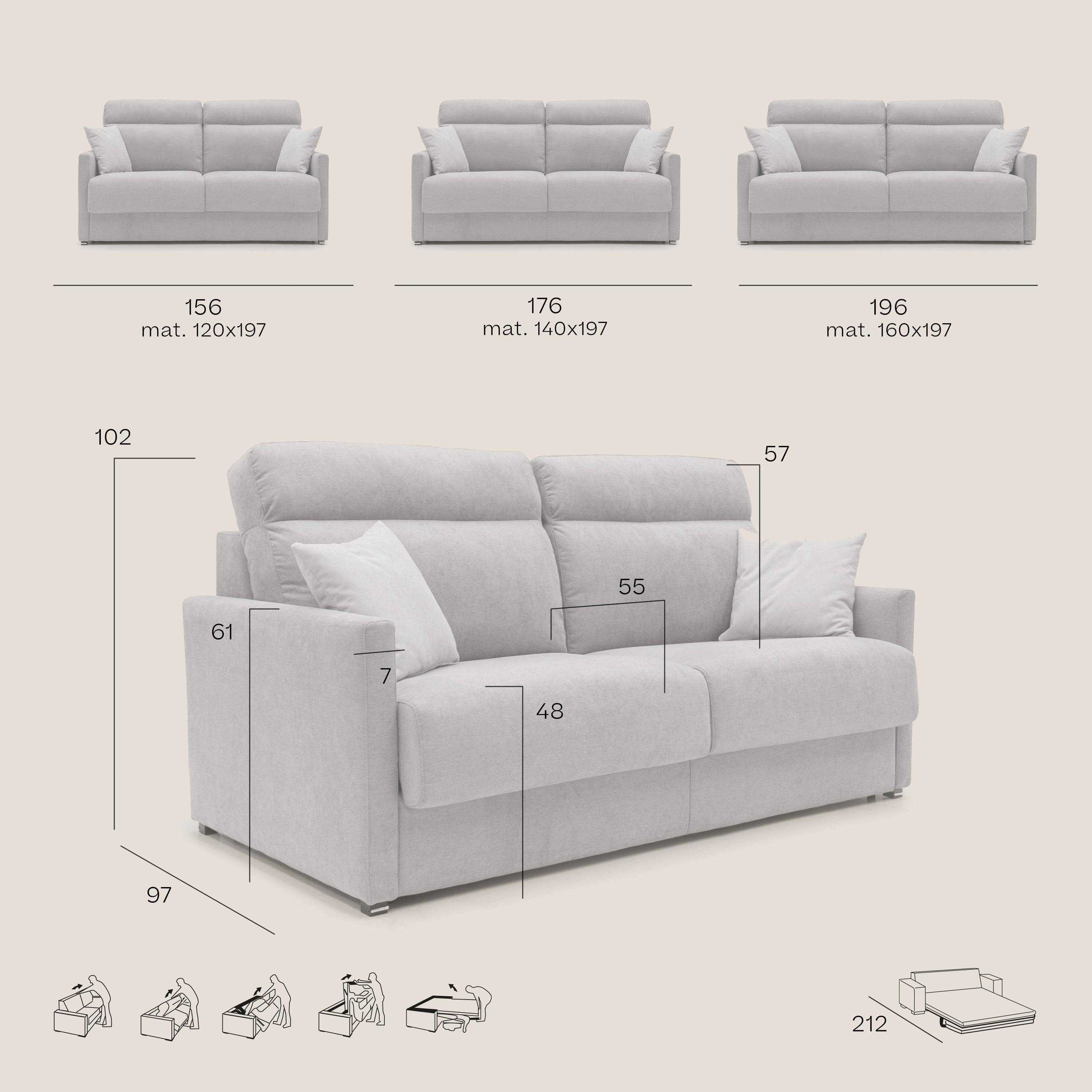 Divano Letto 3 Posti 196x102x97 cm in Tessuto Rosa