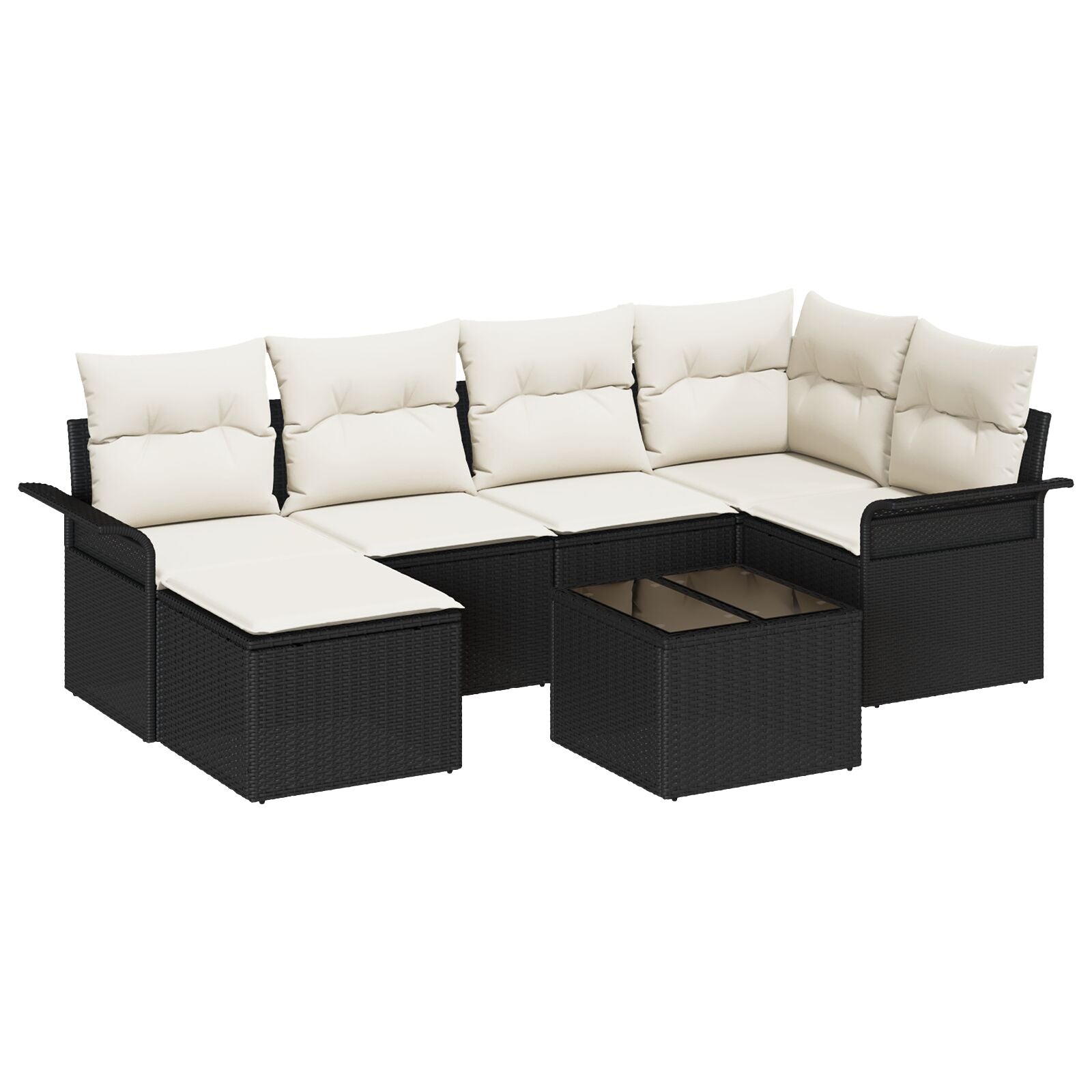 Set di 6 pezzi divano da giardino con cuscini in rattan poliestere marrone, Divano da giardino per 2 persone con spazio 3354106