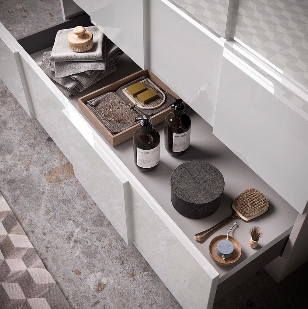 Mobiletto da bagno bianco lucido a 3 cassetti 