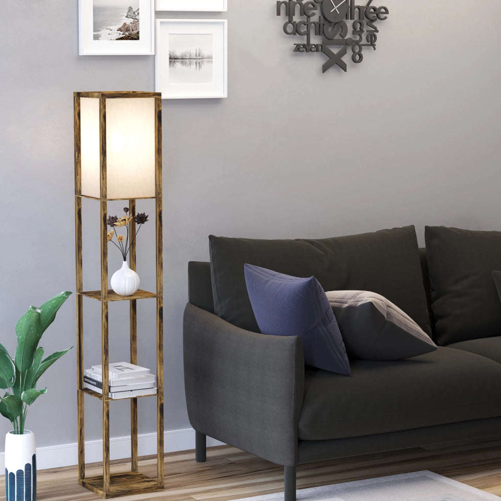Lampada da Terra con Mensole ¨C Minimal ¨C Legno 26x26x160cm