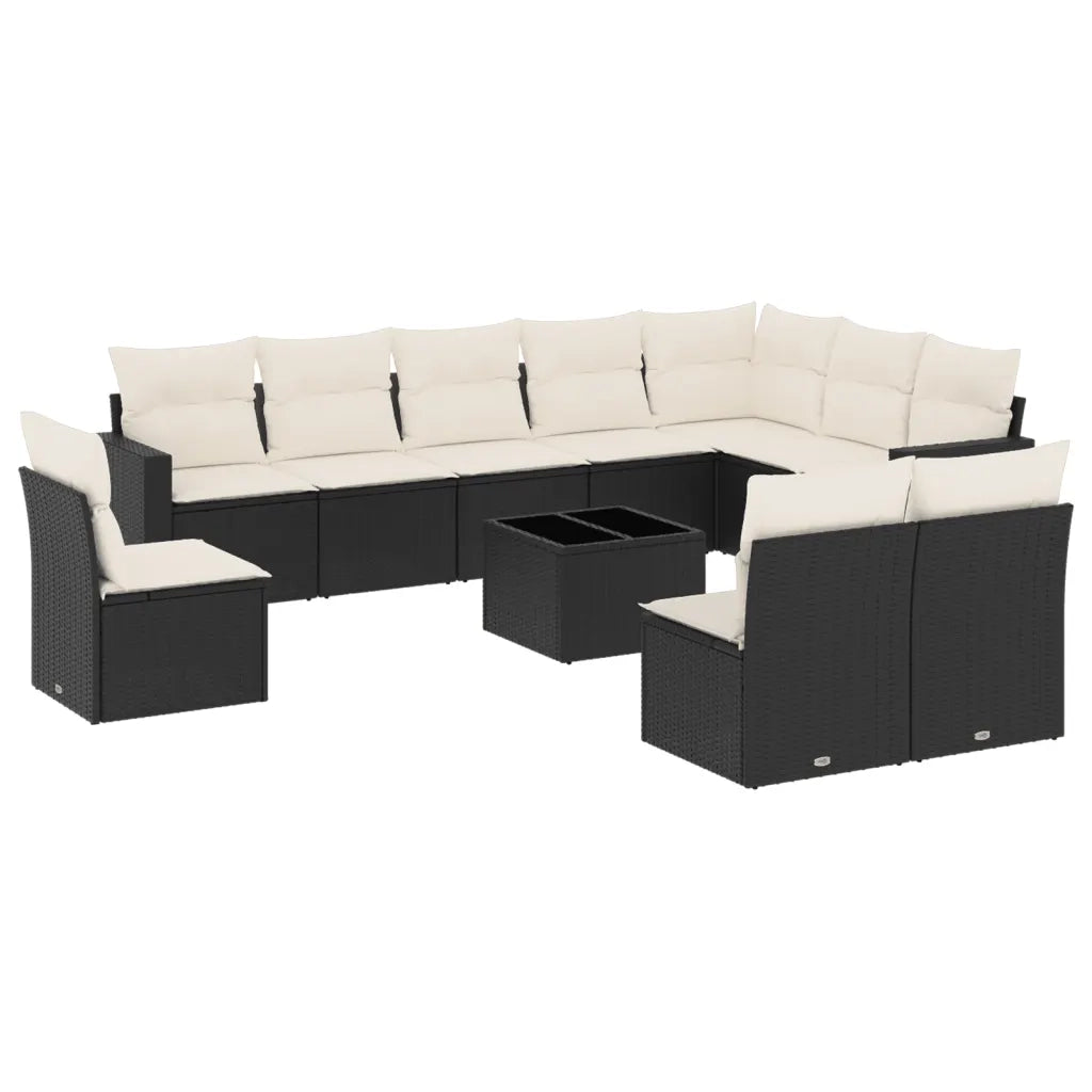 Set Divani da Giardino 11 pz con Cuscini in Polyrattan Nero 3251453