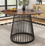 Tavolo da pranzo rotondo 80x80x76 cm in MDF e metallo; noce e nero