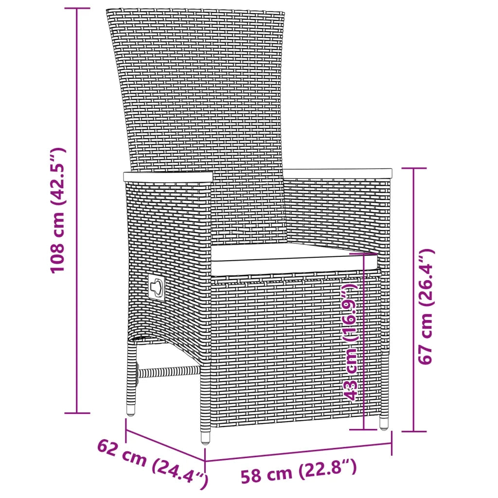 Set da Pranzo da Giardino 9 pz con Cuscini Nero in Polyrattan 3277535