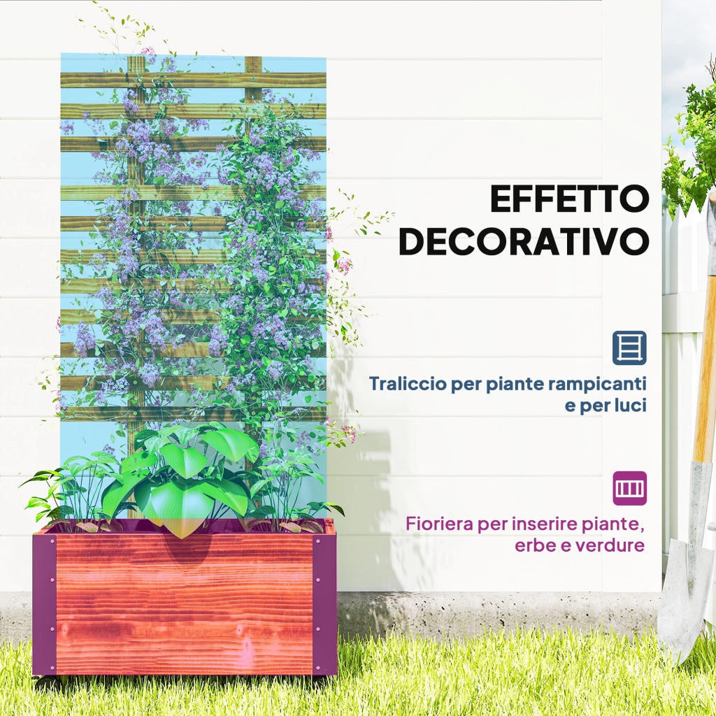 Fioriera con Traliccio per Rampicanti ¨C Xylo ¨C Legno Abete Marrone 65x31x147 cm