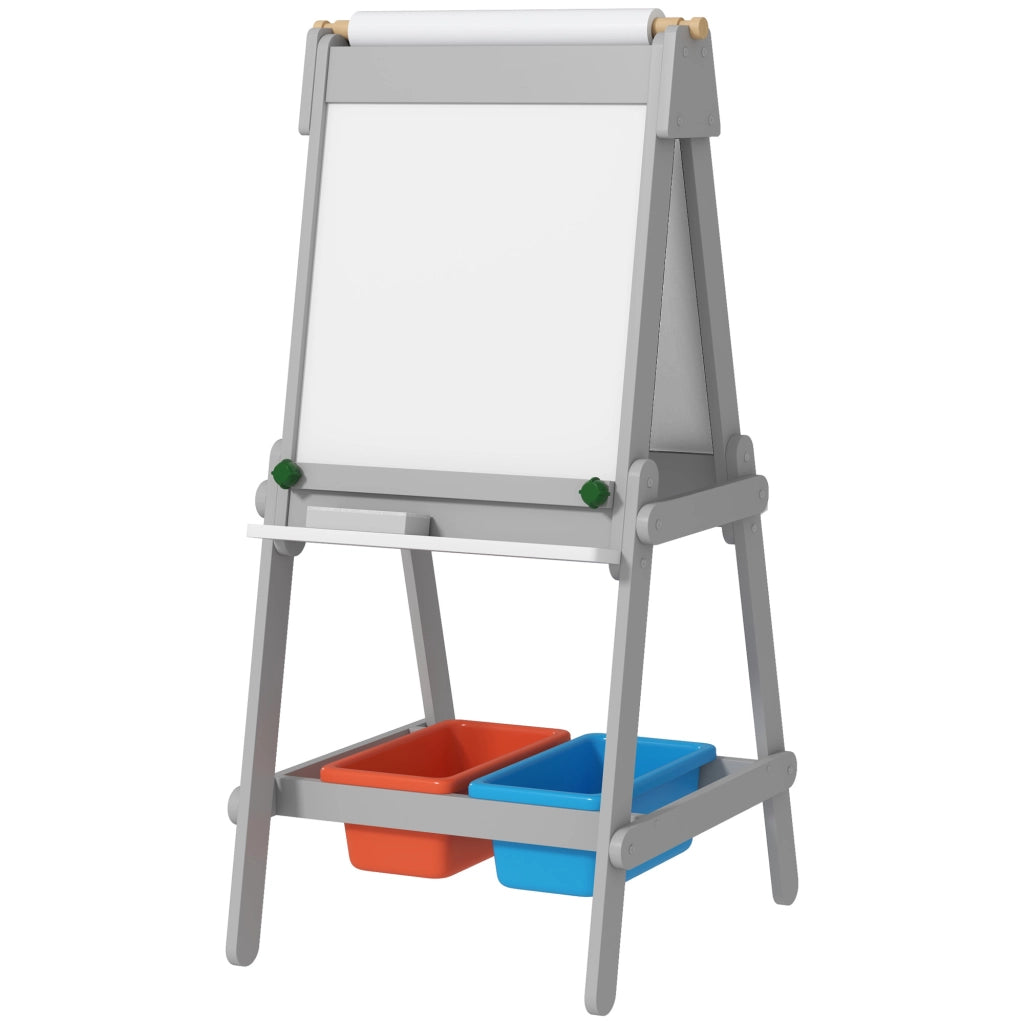Cavalletto Lavagna Doppia Faccia con Rotolo di Carta e Contenitori ¨C Minimal ¨C Grigio