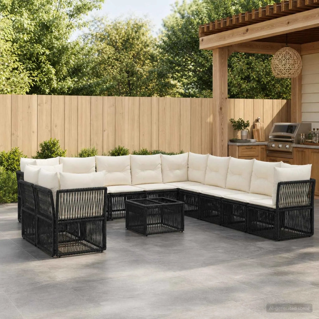 Set Divano da Giardino 12 pz Nero polyrattan 3434278