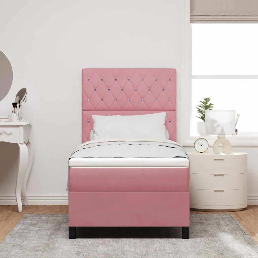 Letto a molle con materasso Rosa 90 x 200 cm Velluto 3339745