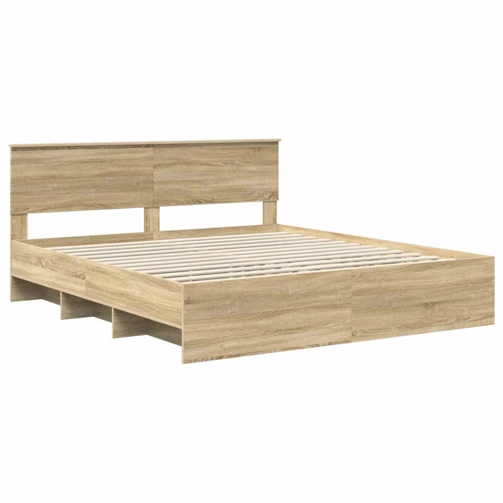 Letto matrimoniale | Letto per adulti | Struttura del letto con testiera Rovere Sonoma 200 x 200 cm