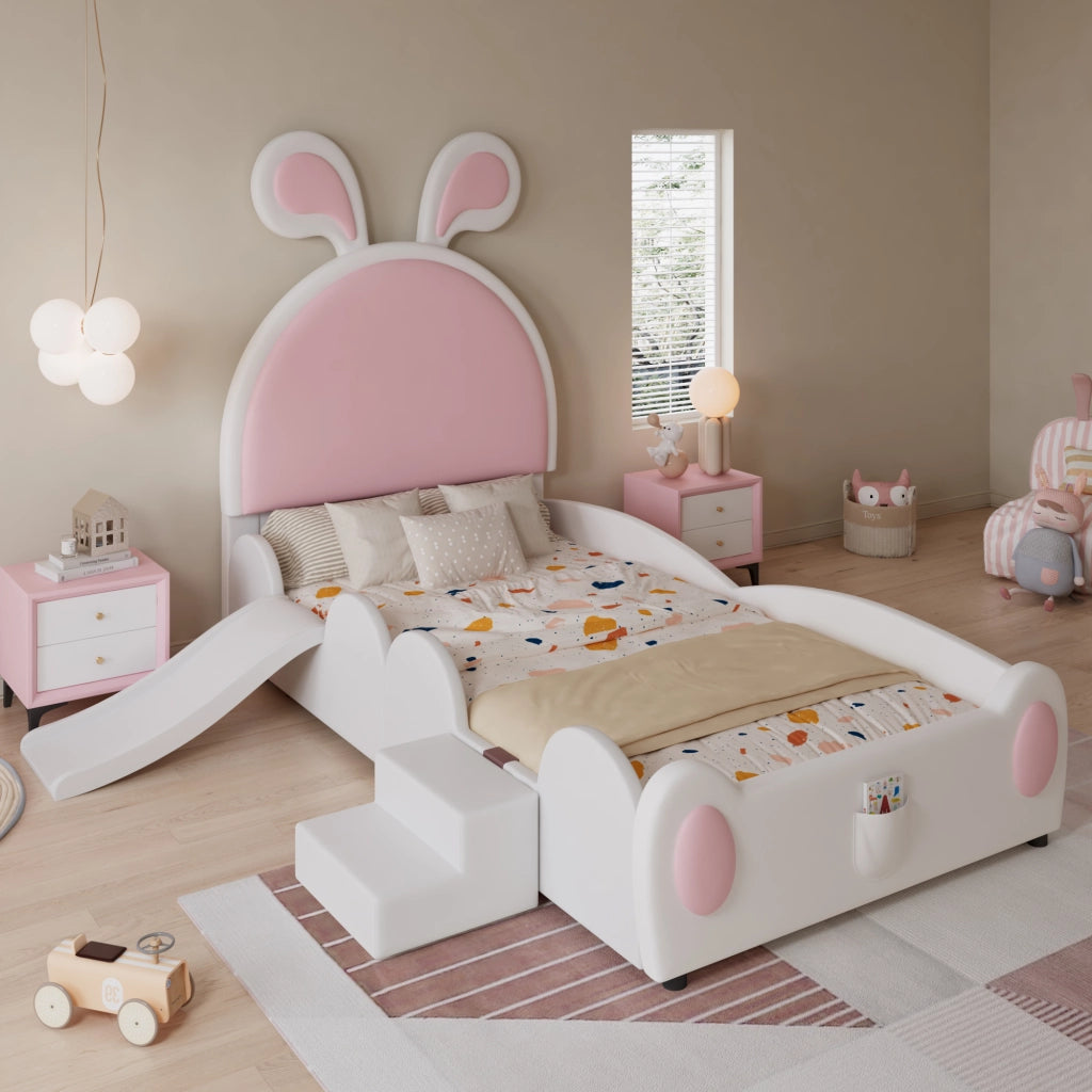letto imbottito pu bianco rosa 90x200 cm