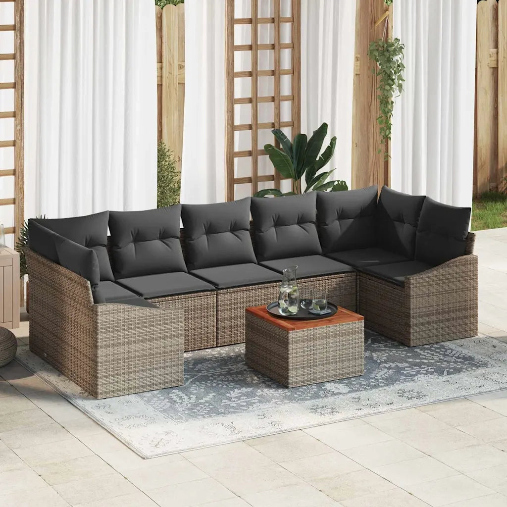 Set Divano da Giardino 8 pcs Grigio polyrattan