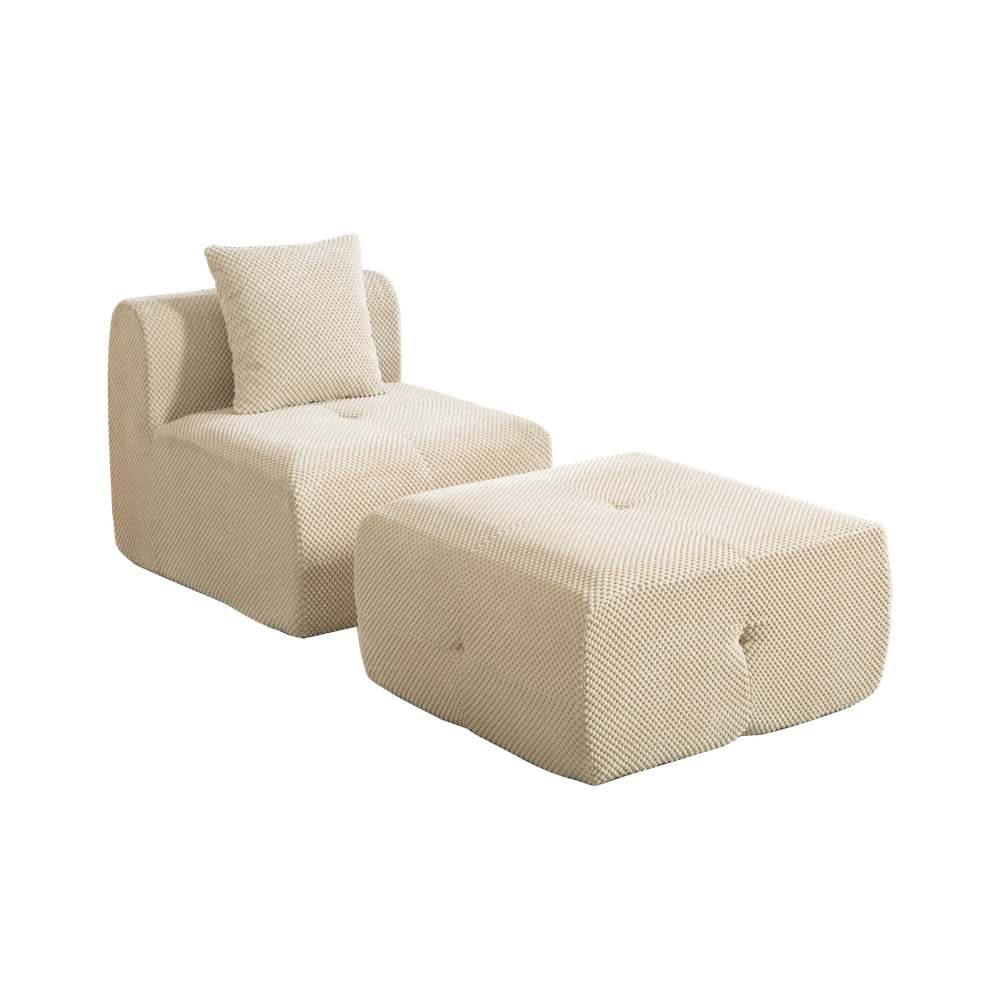 Divano Modulare in Tessuto Chenille ¨C MINIMAL ¨C Khaki Chiaro, Morbido, Antiscivolo