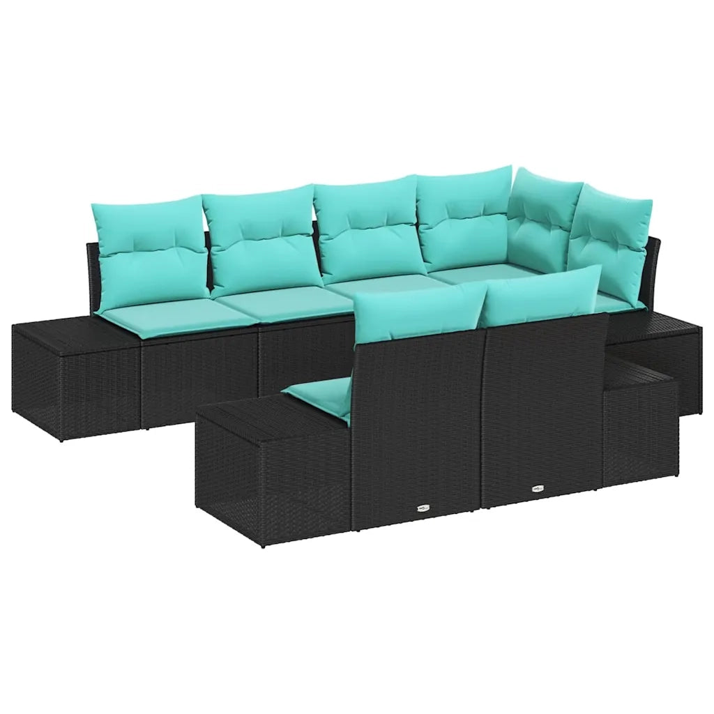 Set Divano da Giardino 7 pz Nero e Turchese polyrattan 3355775