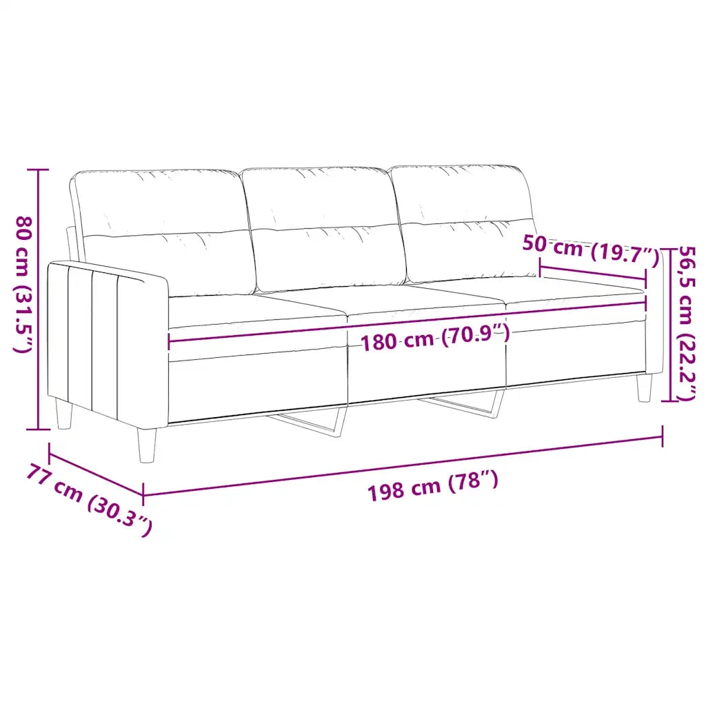 Divano a 3 Posti Grigio Chiaro 180 cm in Tessuto 359244