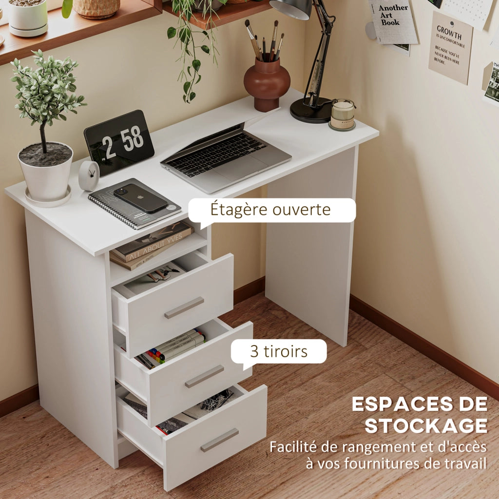 Scrivania per Computer ¨C Xylo ¨C Bianco con 3 Cassetti e Ripiano, 100x40x75 cm