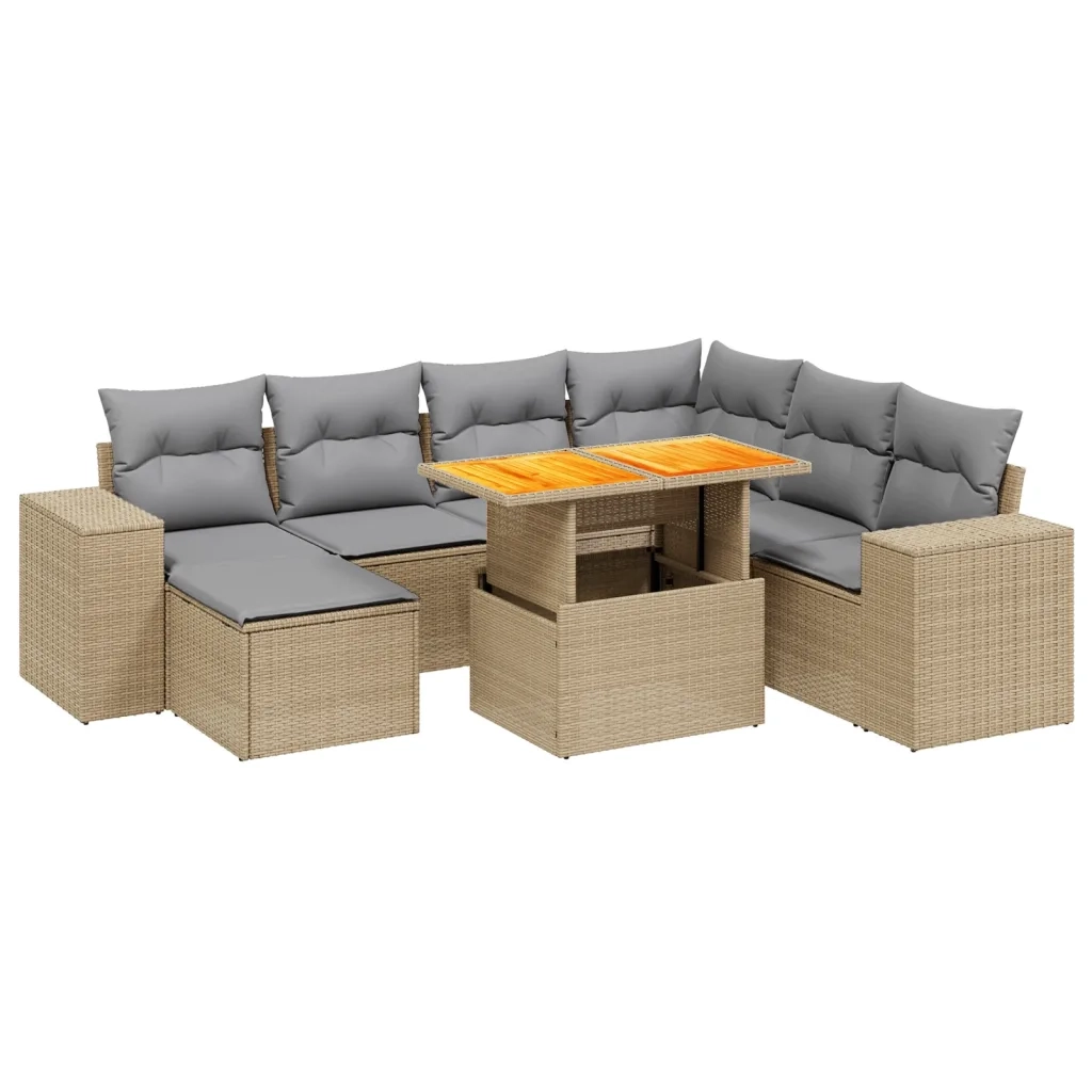 Set Divano da Giardino 8 pz con Cuscini Beige in Polyrattan 3275943