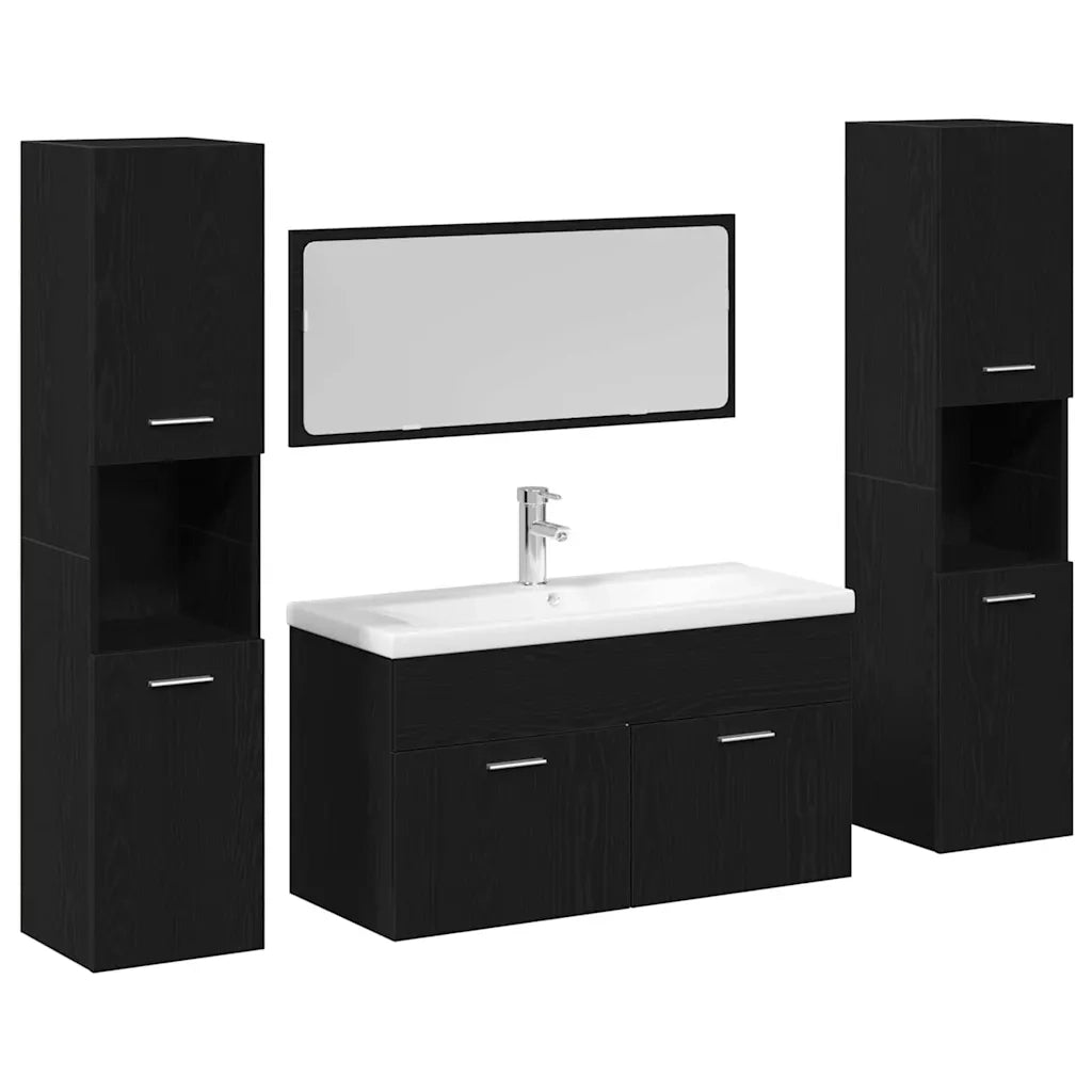 Set di mobili per il bagno 4 pcs Rovere Nero Legno multistrato 3334379