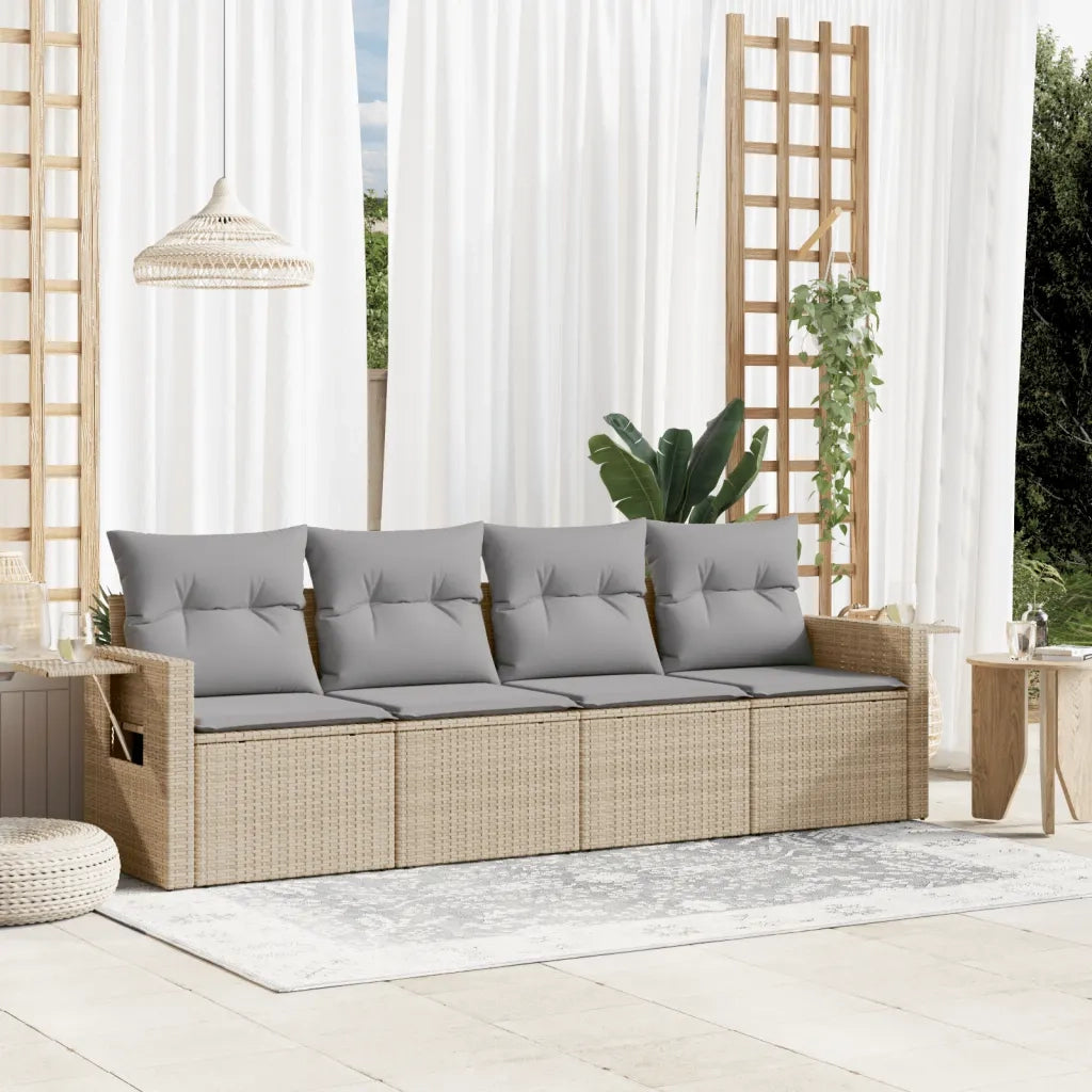 Set Divano da Giardino 4 pz | Set Salotto da Giardino con Cuscini Beige in Polyrattan
