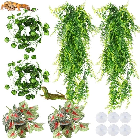 Pianta per rettili - Finte viti per terrario - 4 pezzi - Verde - Plastica