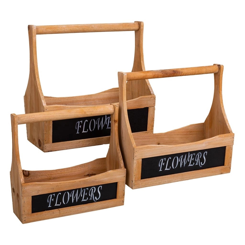 Set di 3 cestini in legno marrone