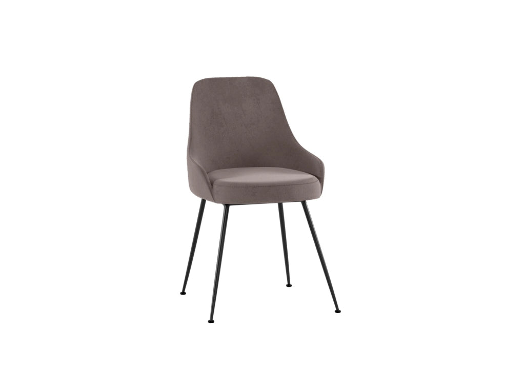 Sedia Nandy imbottita in microfibra visone con gambe coniche in metallo verniciato nero - Design moderno per zona living e pranzo