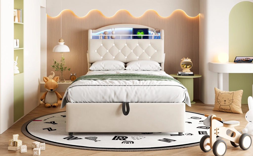 letto imbottito tessuto beige 90 x 200 cm