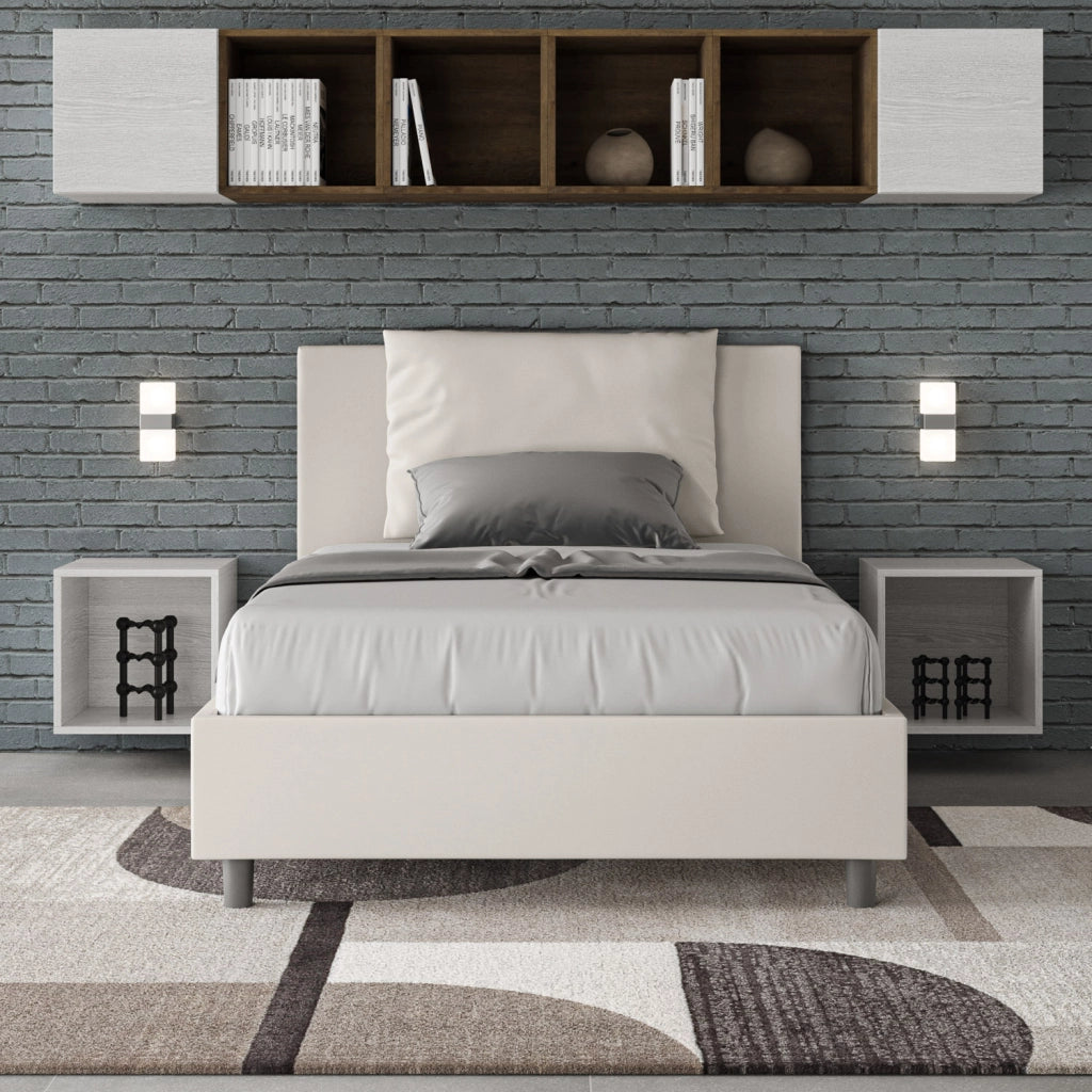 BS COM Letto una piazza e mezza senza rete imbottito 120x200 similpelle bianco