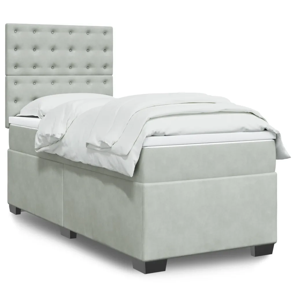 Giroletto a Molle con Materasso Grigio Chiaro 100x200cm Velluto 3290846