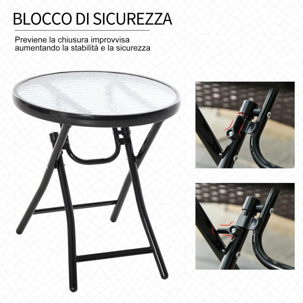 EasyComfort Tavolo da Giardino Pieghevole in Metallo e Ripiano in Vetro Φ45x50cm