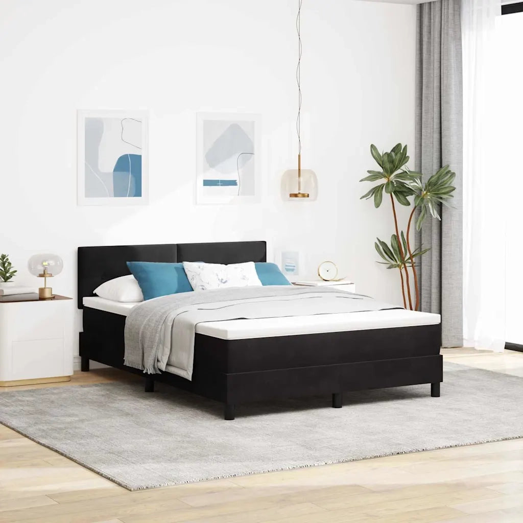 Letto a Sorgente LED con materasso Nero 140 x 190 cm Velluto