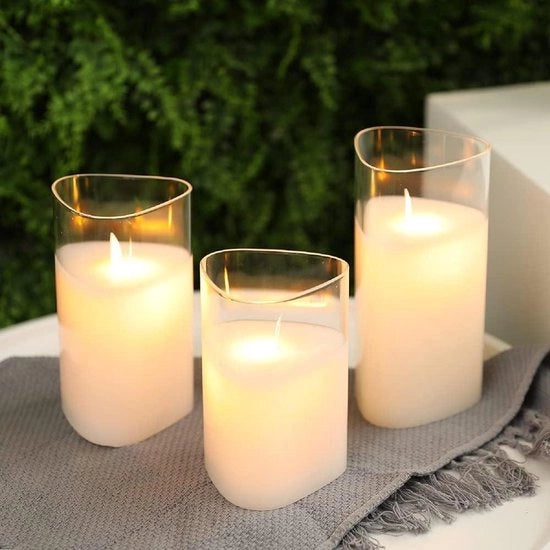 Set di candele a forma di triangolo in vetro - 3 candele senza fiamma a batterie - 6 ore timer - candele elettriche per soggiorno Natale - bianche