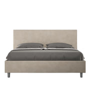 BS COM Letto matrimoniale francese con rete imbottito 140x210 microfibra sabbia