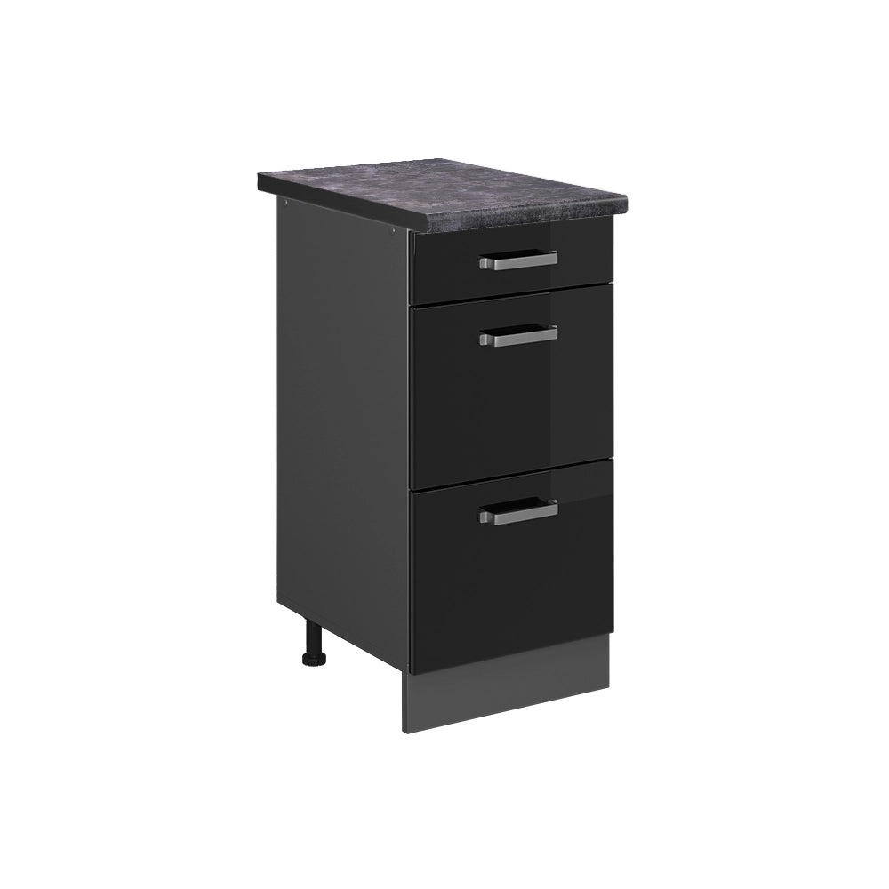 Vicco Mobiletto base per cucina Nero lucido 40 cm con cassetti, PL Antracite