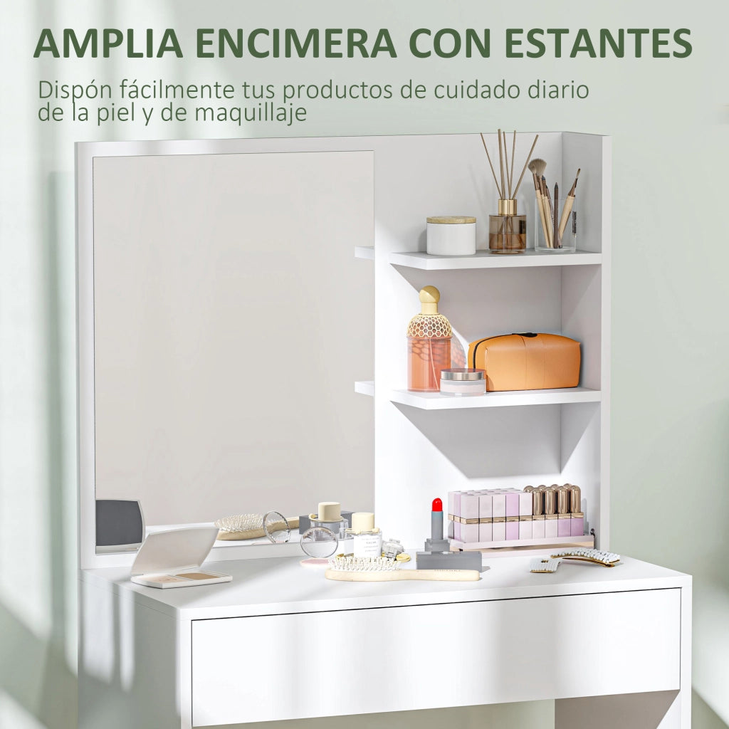 Cassettiera con specchio per trucco e ripiani aperti ¨C Xylo ¨C Bianco