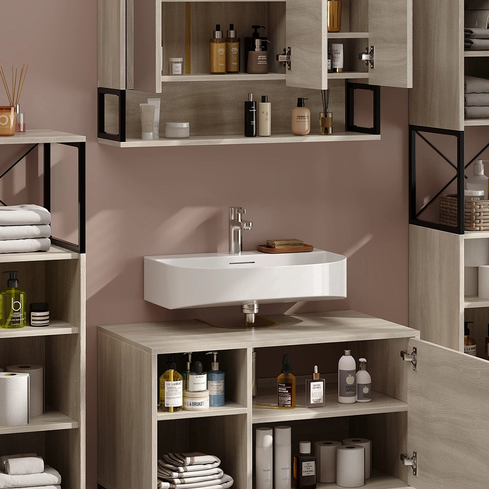 Vicco Set di mobili da bagno Quercia/nero 2 parti