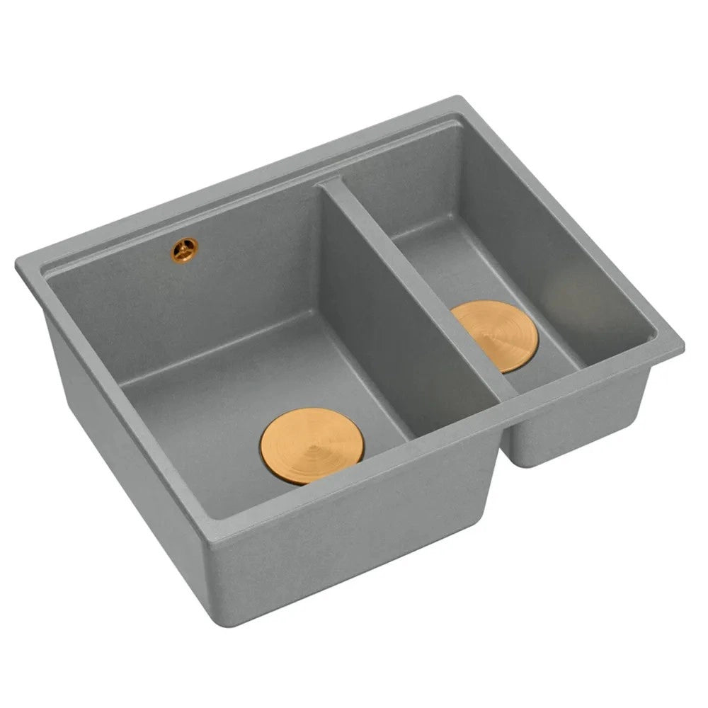 Lavello In Granito Logan 150 Grey Metallic Tappo rame spazzolato