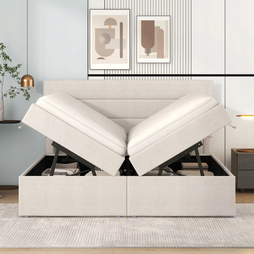 Letto imbottito - Xylo - 140x200 - Beige - Struttura in metallo