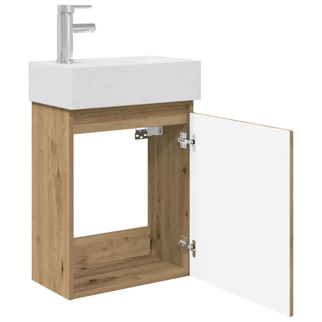 Mobile Bagno | Armadio da bagno con rubinetto Rovere Artigianale