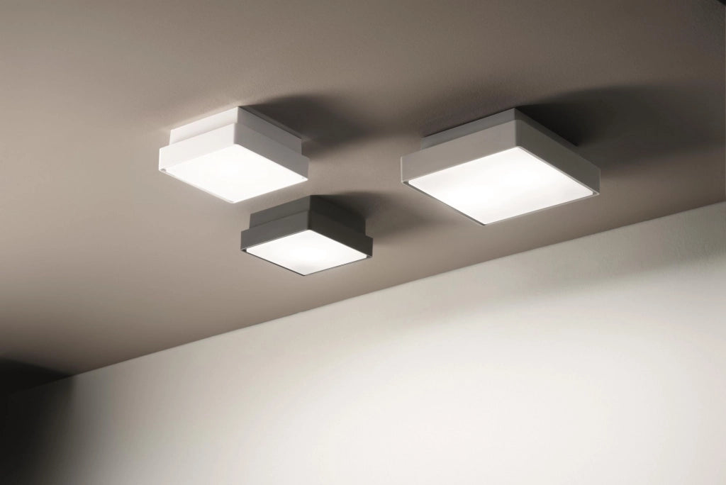 PICCA PLAFONIERA PER ESTERNI GRANDE GRIGIA 30X30CM 2 LUCI ATTACCO E27