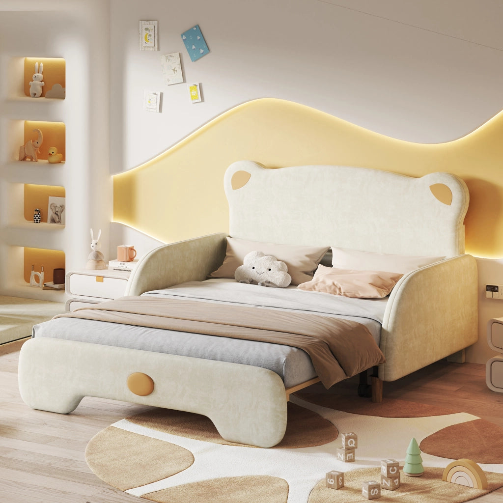 LETTO Matrimoniale in velluto beige 140x200 cm con forma a orso