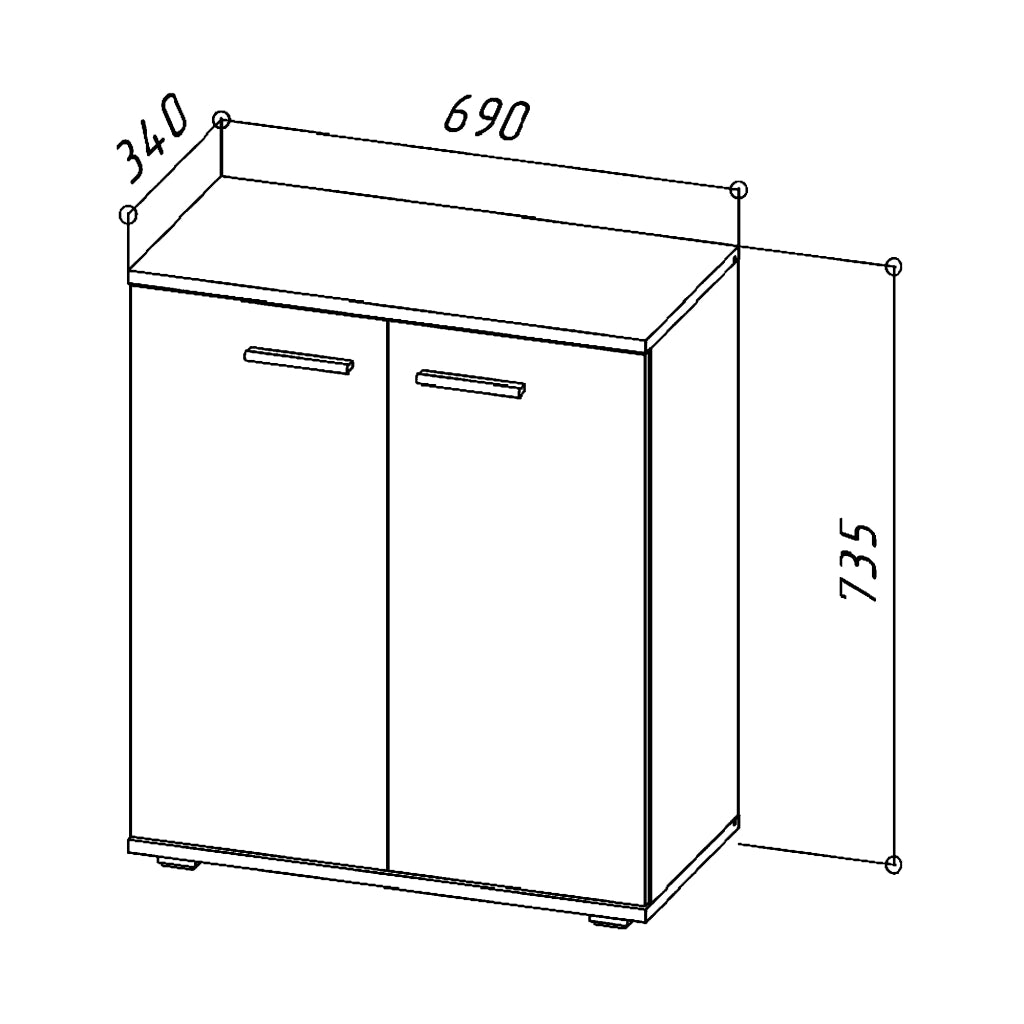 Commode FAUSKE - Capiente - 2 Porte - Bianco - Larghezza 69 cm, Altezza 74 cm, Profondit? 34 cm