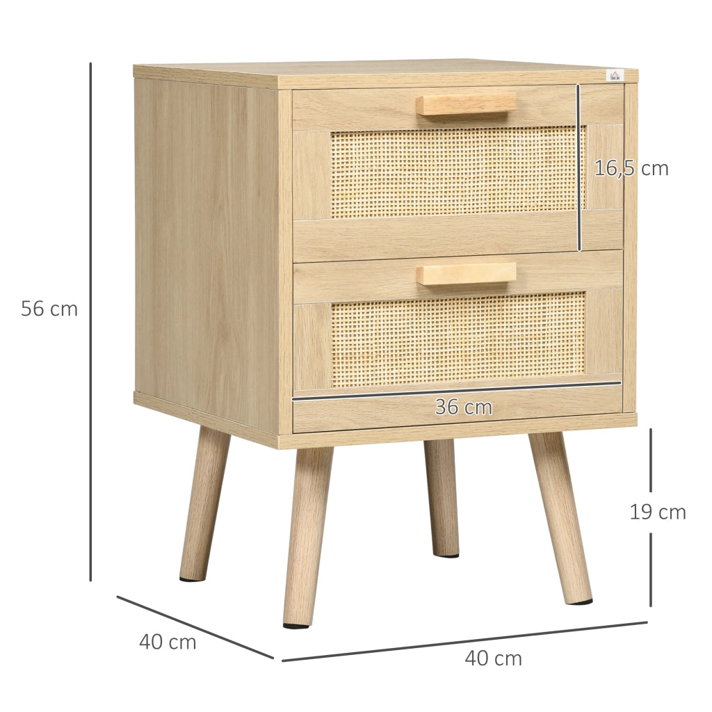 Comodino con 2 cassetti e gambe in legno ¨C Minimal ¨C 40x40x56 cm naturale