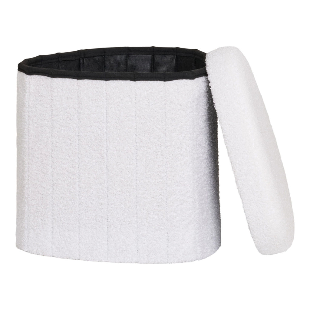 Medford - Pouf in tessuto teddy bianco 42x36x37 cm