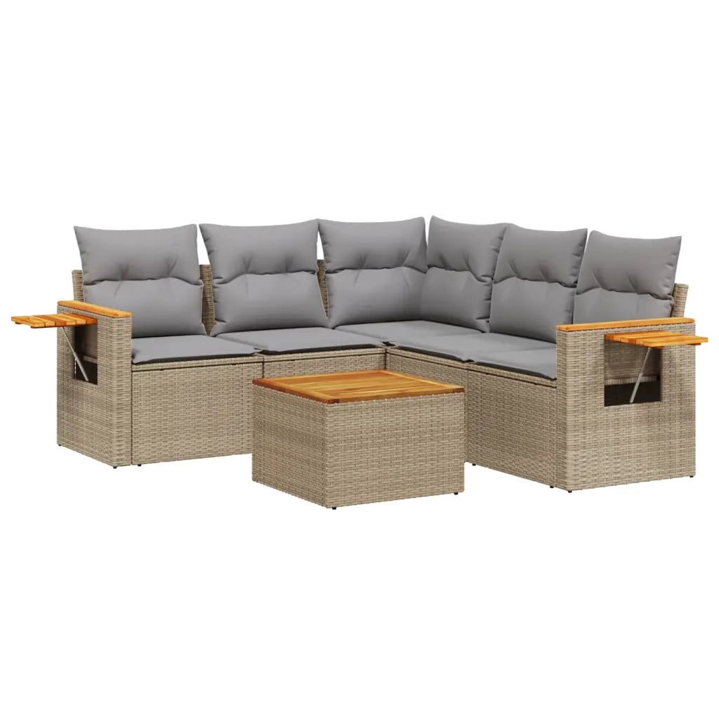 Set Divano da Giardino 6 pz con Cuscini Beige in Polyrattan 3226808