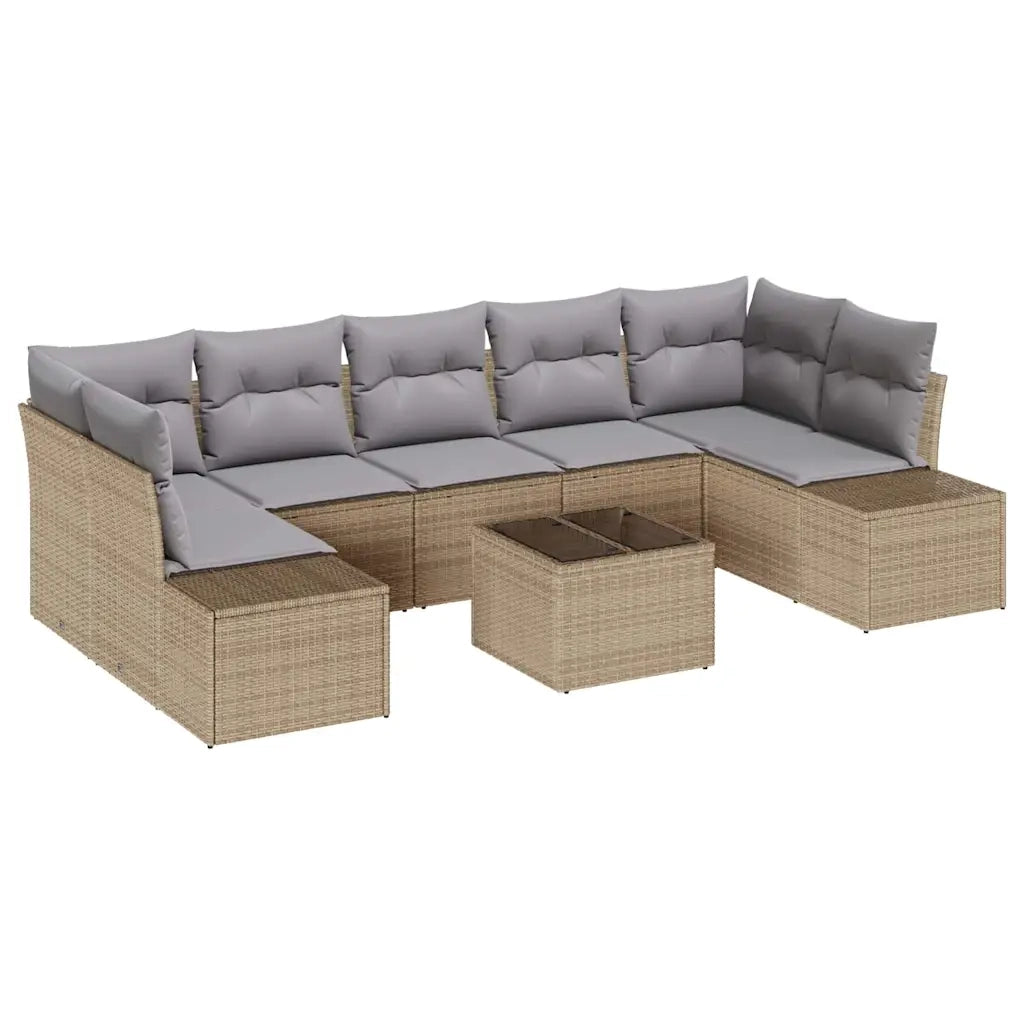 Set Divano da Giardino 8 pcs Beige e grigio polyrattan