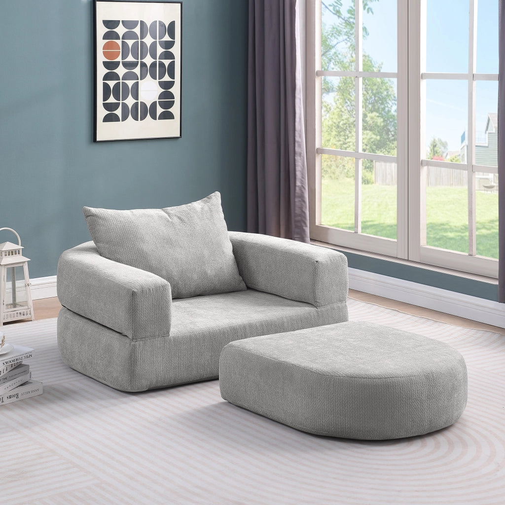 DIVANO MODULARE Minimalista in Chenille Grigio Chiaro