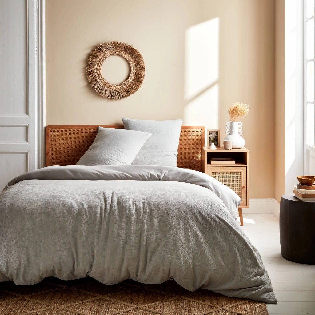 Set biancheria da letto in garza di cotone grigio chiaro