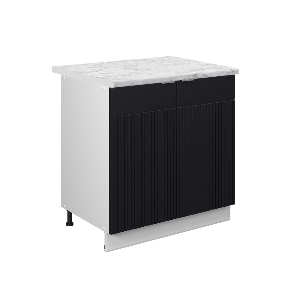 Mobile lavello cucina Fame-Line Nero rigato/Bianco 80 cm con ripiano, PL Marmo Vicco