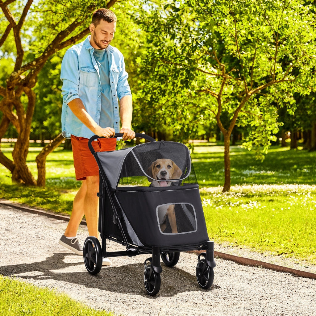 Passeggino/carrozzina per cani, pieghevole, fino a 30 kg, con finestrella in rete, guinzagli di sicurezza, cuscino, per cani di taglia grande e